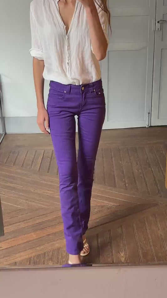 Vintage Pedro del Hierro Sport purple denim pants, Spanish designer jeans, low waist Y2K skinny fit, 90s sexy millennial style, Barbiecore,
