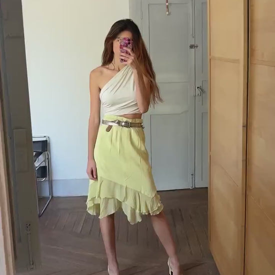 Vintage Marta Palmieri Green Skirt Made in Italy, Plus Size 18 / Dutch 46, High or Low Waist, Flowing Boho Style, Wedding guest skirt, US 18