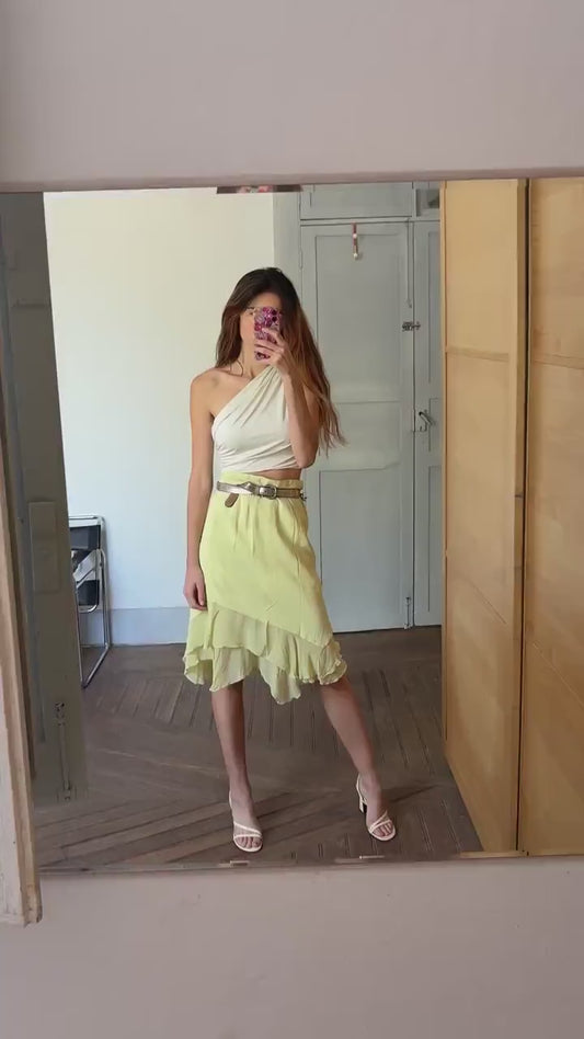 Vintage Marta Palmieri Green Skirt Made in Italy, Plus Size 18 / Dutch 46, High or Low Waist, Flowing Boho Style, Wedding guest skirt, US 18