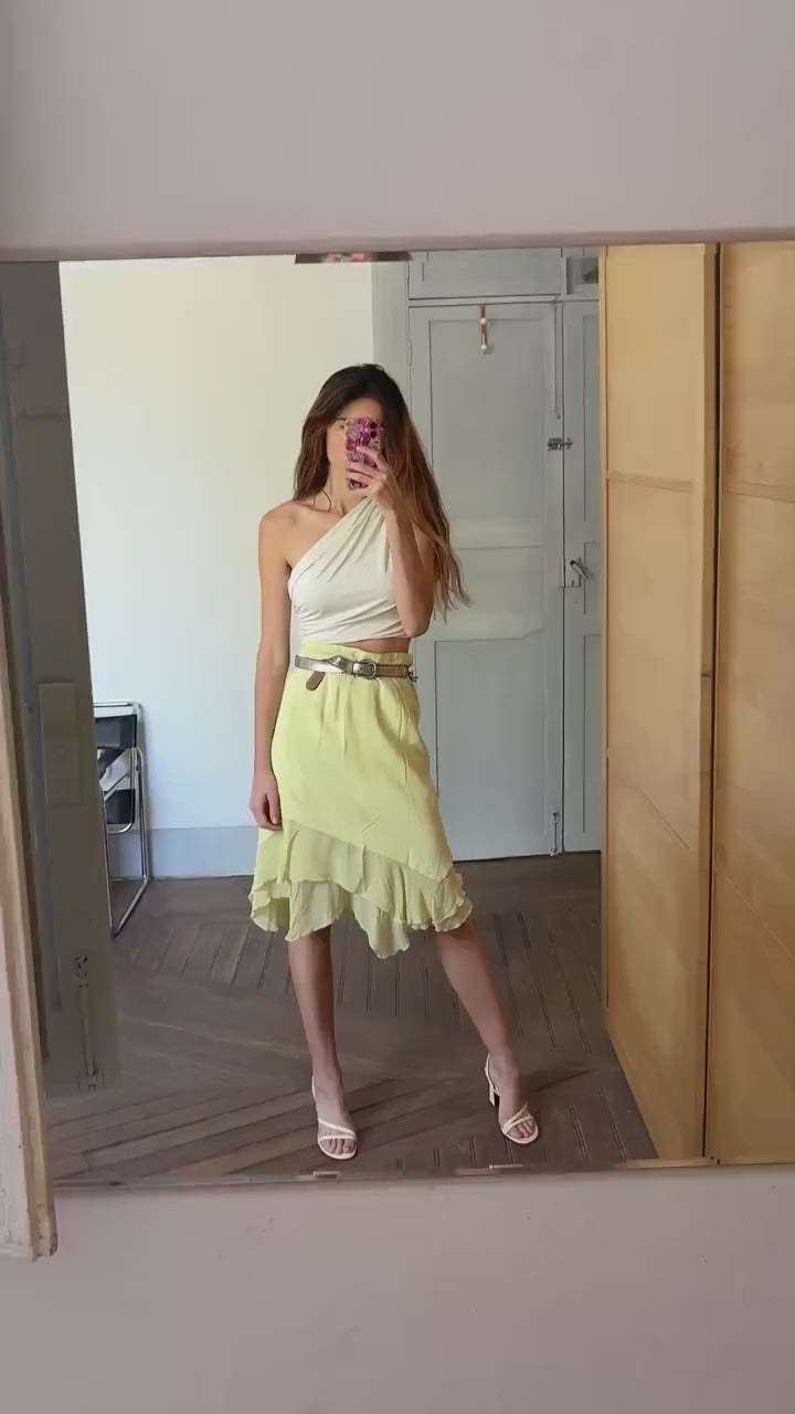 Vintage Marta Palmieri Green Skirt Made in Italy, Plus Size 18 / Dutch 46, High or Low Waist, Flowing Boho Style, Wedding guest skirt, US 18