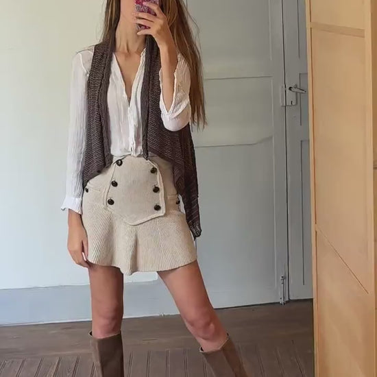 vintage boho cropped vest brown tie front waistcoat lace trim fairycore romantic layering piece cottagecore