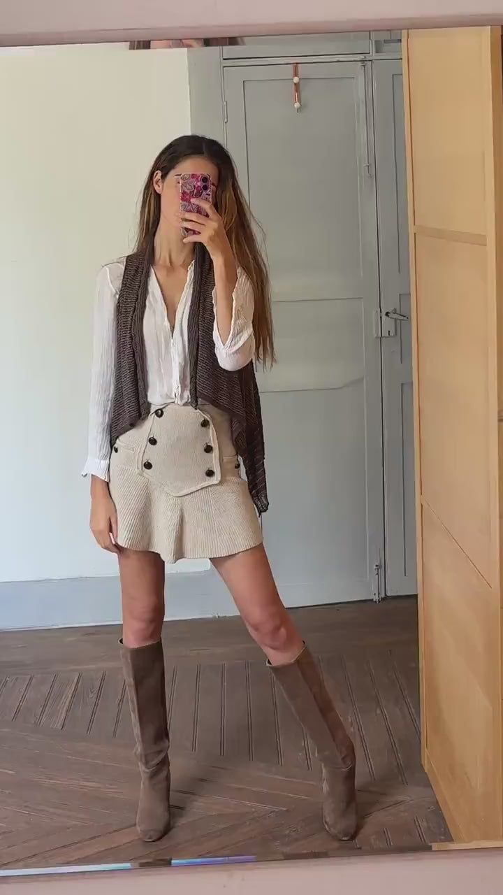 vintage boho cropped vest brown tie front waistcoat lace trim fairycore romantic layering piece cottagecore