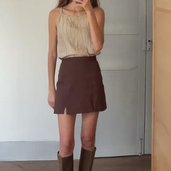 Oatmeal coloured tank top, Vintage earthy sand camisole, Natural beige wardrobe, Sustainable fashion, Textured top