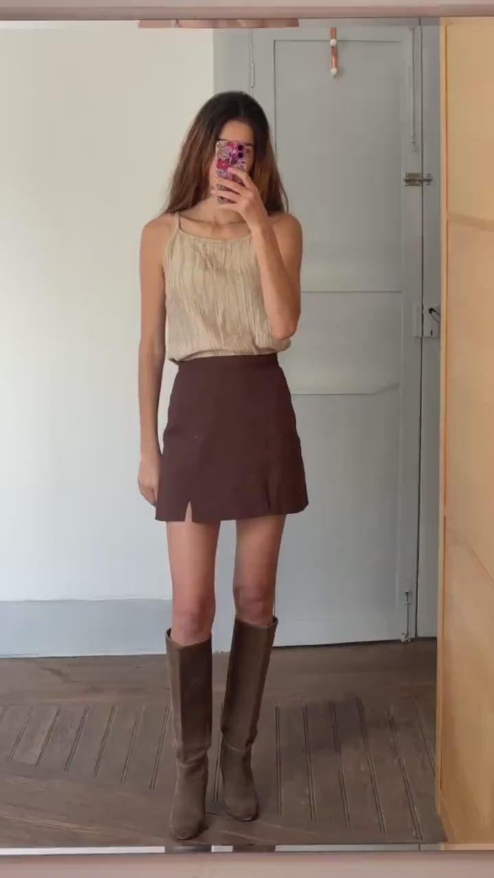 Oatmeal coloured tank top, Vintage earthy sand camisole, Natural beige wardrobe, Sustainable fashion, Textured top