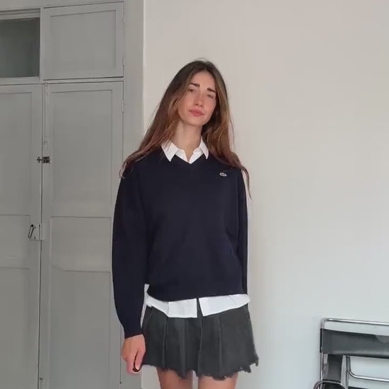 Vintage Lacoste Wool Blend Jumper – Tag Size 5 – Navy Blue – Unisex – Preppy / Academia Style