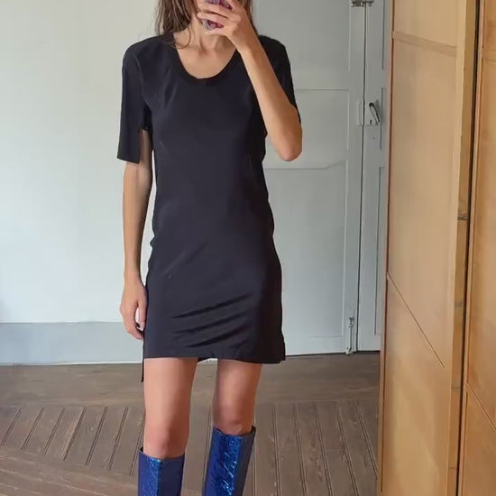 Sonia by Sonia Rykiel black mini dress - silk front cotton back new with tags -secondhand French designer chic outfit, Size S