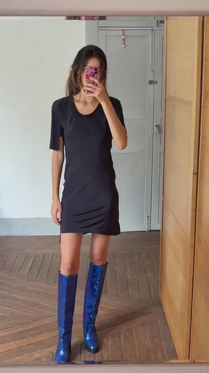 Sonia by Sonia Rykiel black mini dress - silk front cotton back new with tags -secondhand French designer chic outfit, Size S