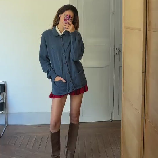 Pure new wool vintage Luxe cardigan - Blue Long sleeved soft Men jumper, Winter wool designer clothing, 42 - XL