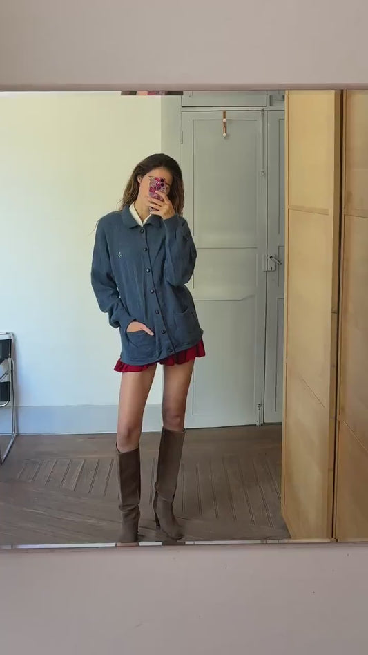 Pure new wool vintage Luxe cardigan - Blue Long sleeved soft Men jumper, Winter wool designer clothing, 42 - XL