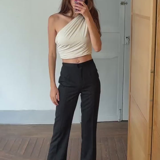 Vintage italian black pinstripe trousers,  high waist straight leg pants, Size s