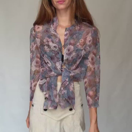 Handmade Vintage Sheer Floral Blouse | Fairycore Festival Top | cute flower top, Coachella Boho Button-Up, cottagecore romantic aesthetic