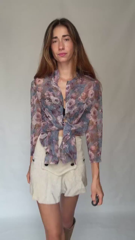 Handmade Vintage Sheer Floral Blouse | Fairycore Festival Top | cute flower top, Coachella Boho Button-Up, cottagecore romantic aesthetic