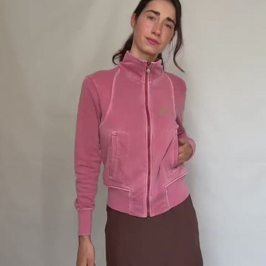 Nike pink zip up vest, cotton sporty fit, girlycasual streetwear, US M, everyday active style