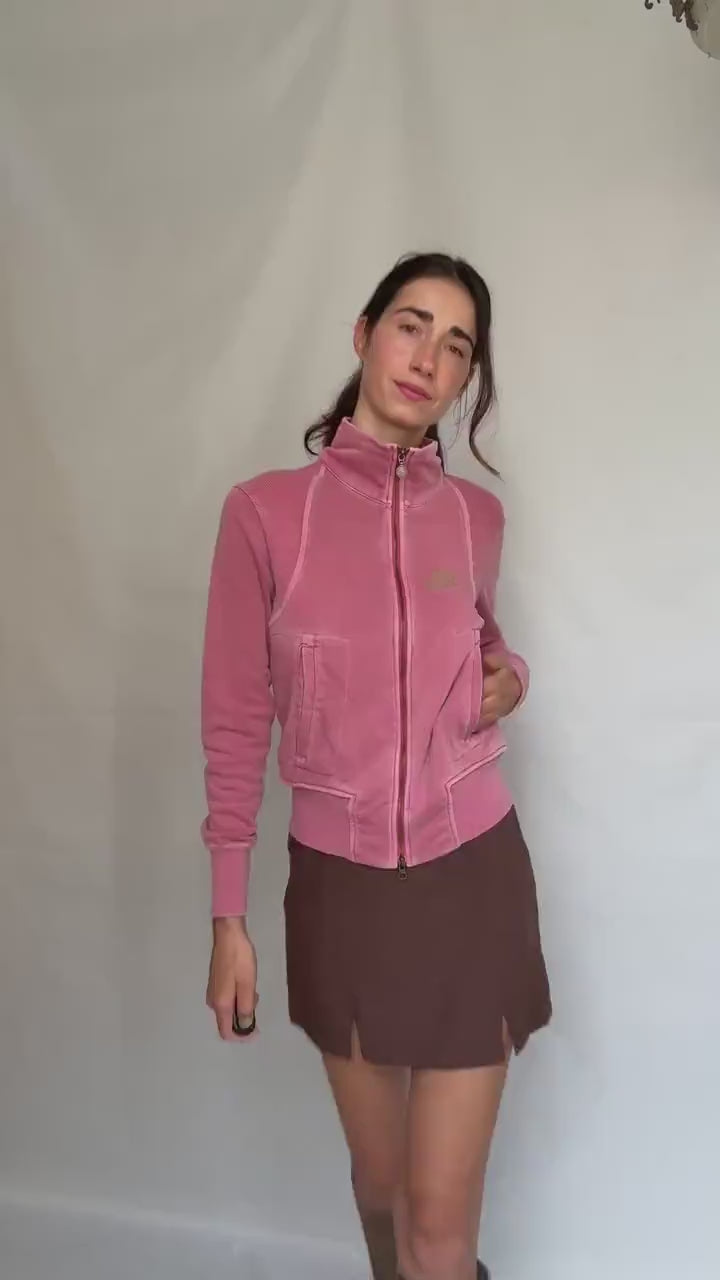 Nike pink zip up vest, cotton sporty fit, girlycasual streetwear, US M, everyday active style
