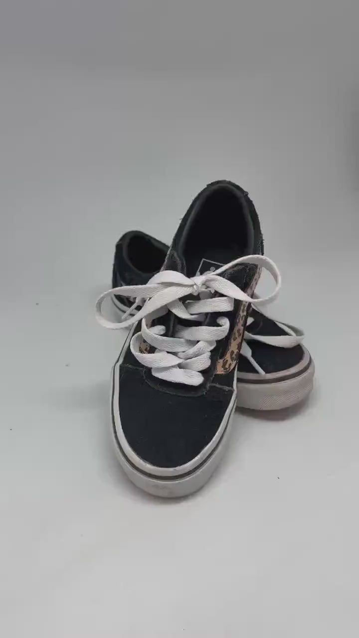 Vans Old Skool Kids Sneakers – US 11.5 – Leopard Print Side Stripe – Black Suede Trainers – Classic Skate Shoes – EU 28