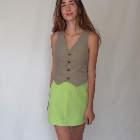 Vintage Academia Plaid Vest – Brown Beige Button-Up Gilet – Y2K Schoolgirl Waistcoat – Cottagecore Style Top, Size XS - S