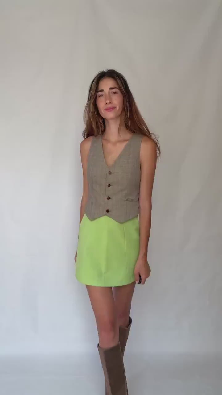 Vintage Academia Plaid Vest – Brown Beige Button-Up Gilet – Y2K Schoolgirl Waistcoat – Cottagecore Style Top, Size XS - S