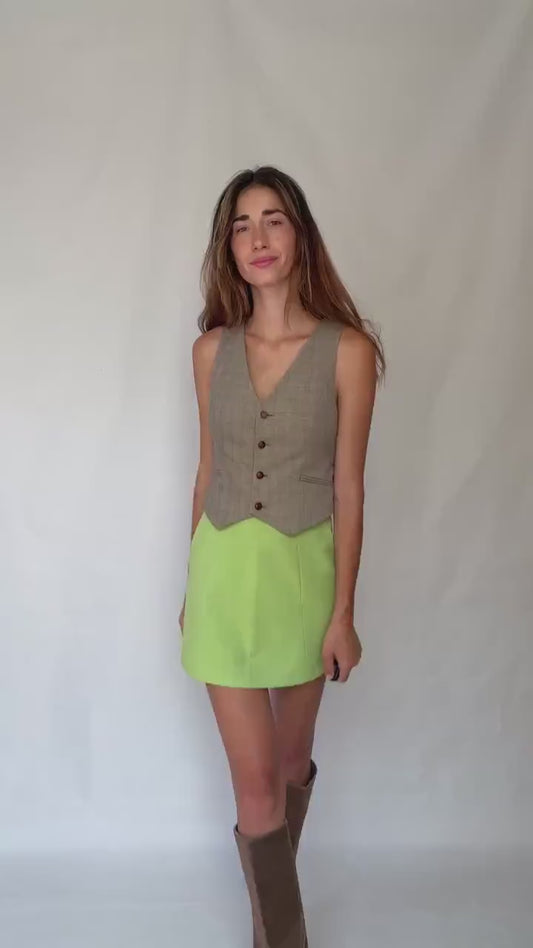 Vintage Academia Plaid Vest – Brown Beige Button-Up Gilet – Y2K Schoolgirl Waistcoat – Cottagecore Style Top, Size XS - S