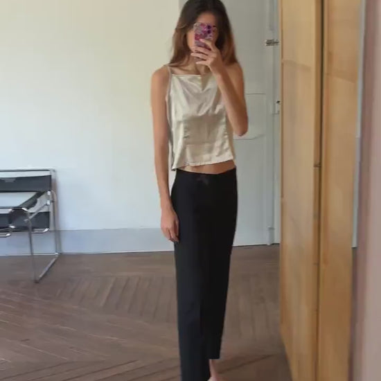 Vintage Fhertton Barcelona Satin Camisole – Designer Luxury Spanish Label – Champagne Gold Slip Top – Size L