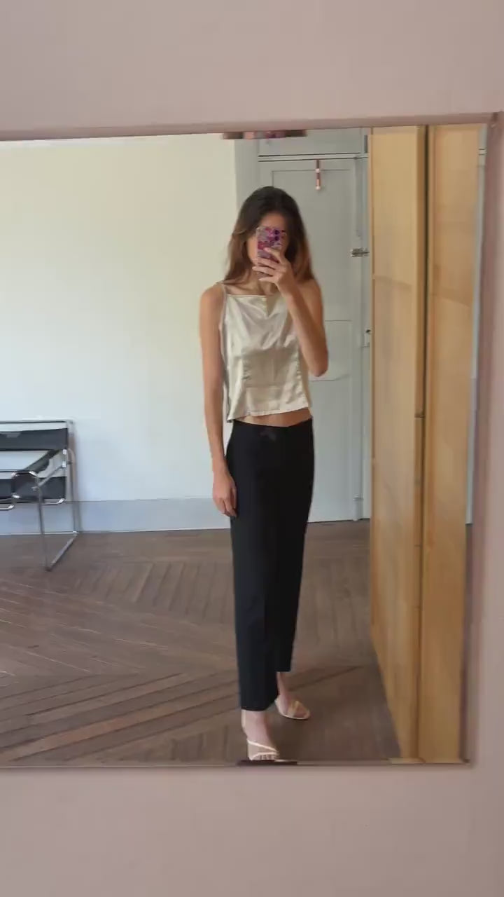 Vintage Fhertton Barcelona Satin Camisole – Designer Luxury Spanish Label – Champagne Gold Slip Top – Size L