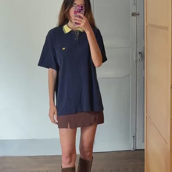 Vintage burberrys of london polo shirt | 90s cotton polo with yellow collar & crest | classic navy check trim | size l