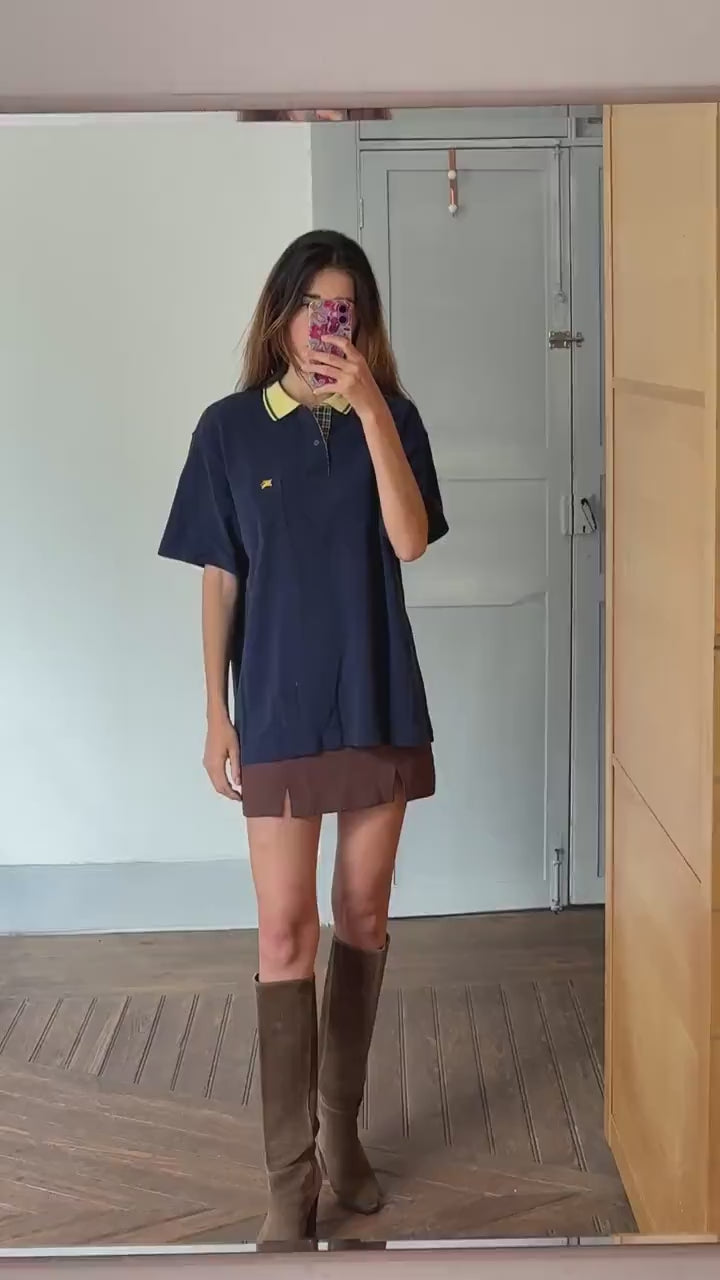 Vintage burberrys of london polo shirt | 90s cotton polo with yellow collar & crest | classic navy check trim | size l