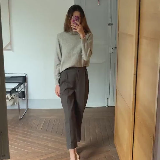 Light academia NON ITCH grey wool turtleneck sweater, Vintage jumper, S