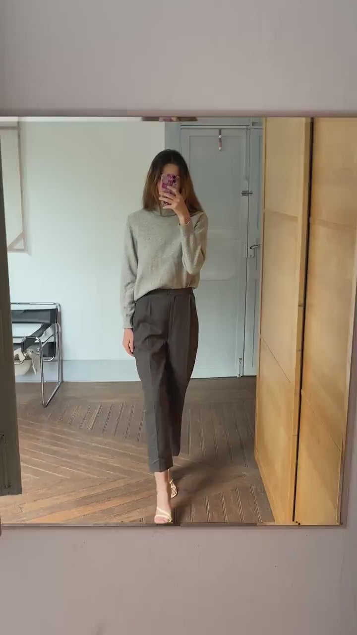 Light academia NON ITCH grey wool turtleneck sweater, Vintage jumper, S