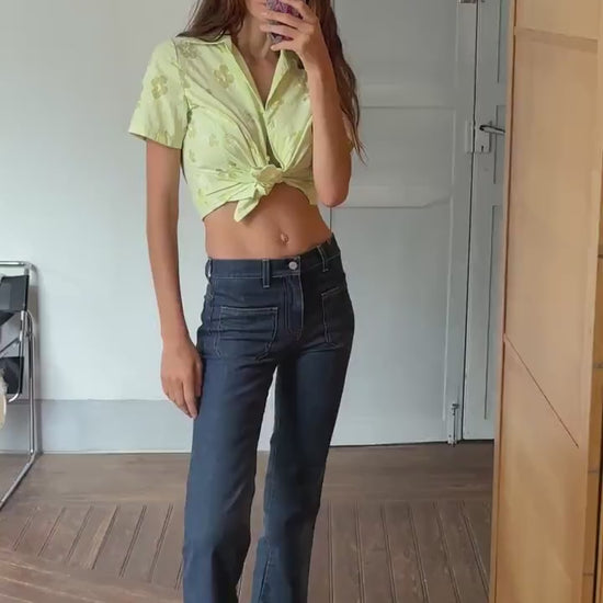 Vintage Y2K Green Floral Blouse – Sheer Sofi’s Woman Top, Groovy 70s shirt