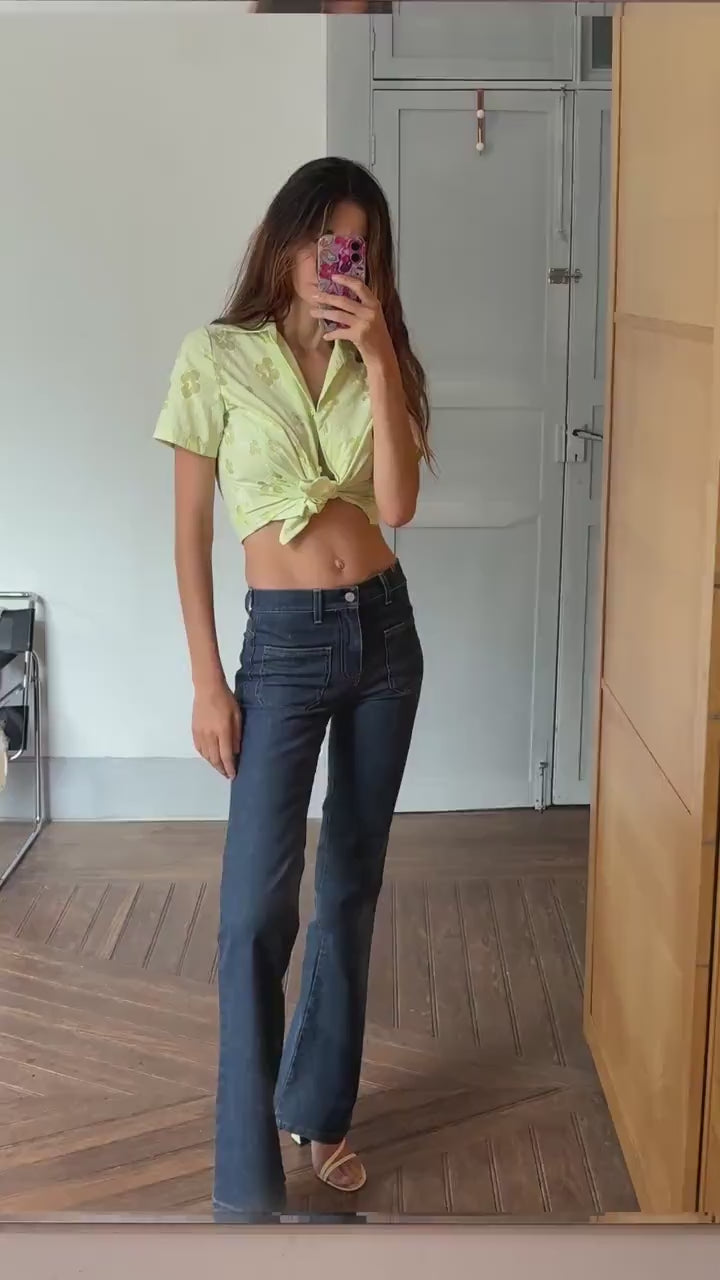 Vintage Y2K Green Floral Blouse – Sheer Sofi’s Woman Top, Groovy 70s shirt