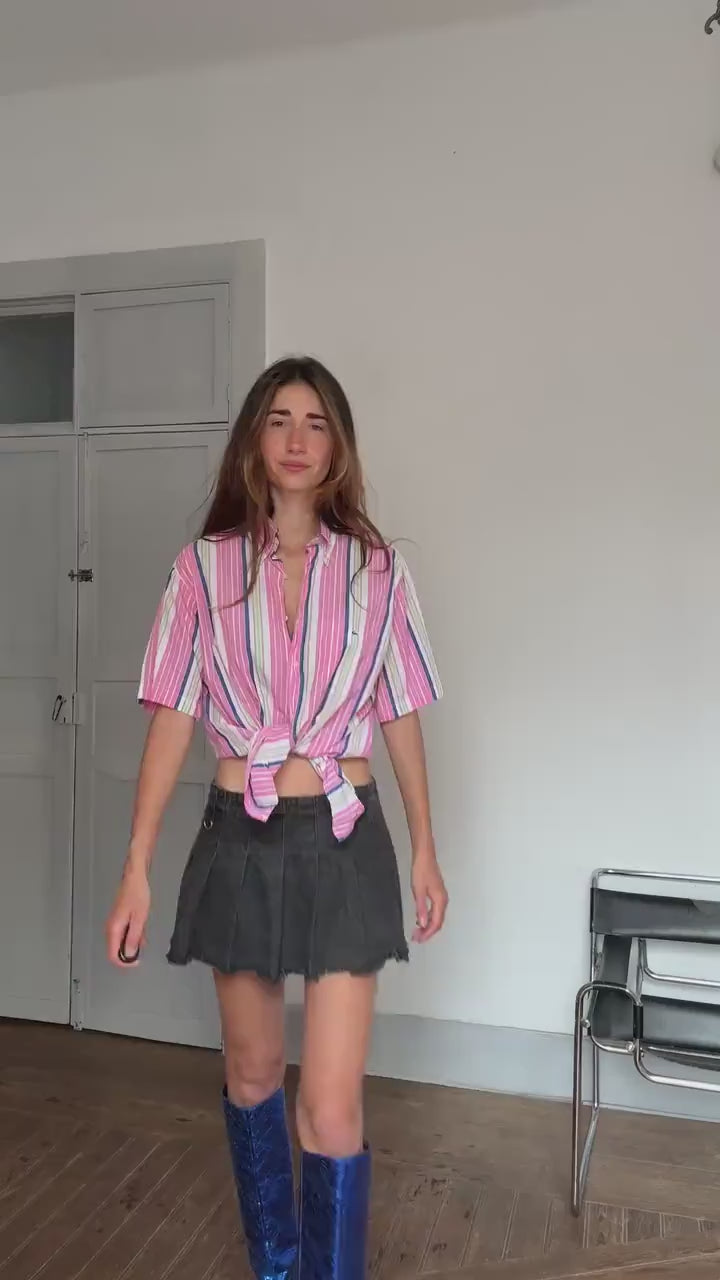 Vintage Lacoste Striped Shirt – Colourful Unisex Preppy Cotton Button-Up, Rainbow pink cheerful oversized summer clothing,  Size 40 - M - L