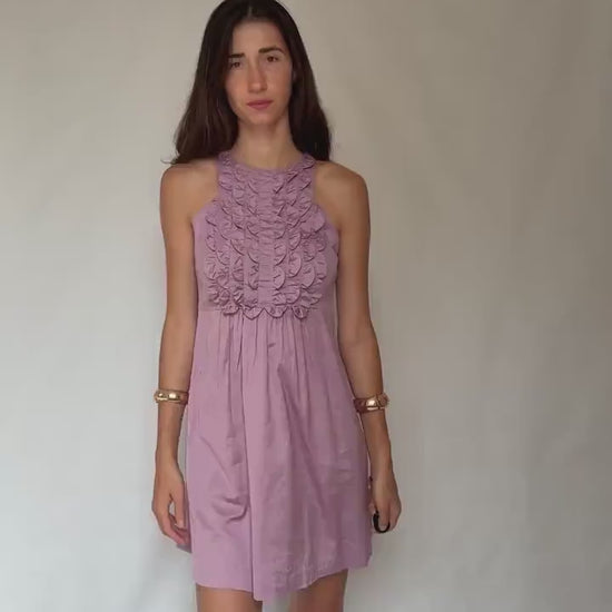 Gorgeous pink ruffle front mini dress, Spanish designer label Hoss Intropia summer outfit, Chic pastel pink wedding guest dress, size 38