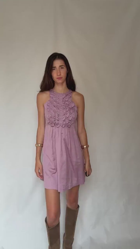 Gorgeous pink ruffle front mini dress, Spanish designer label Hoss Intropia summer outfit, Chic pastel pink wedding guest dress, size 38