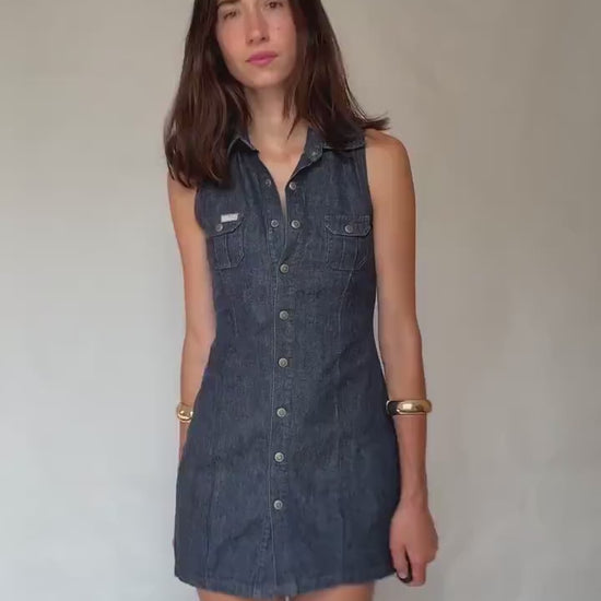 Pepe Jeans London denim mini dress – sleeveless button-up cotton dress – size S