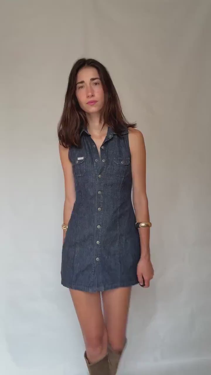 Pepe Jeans London denim mini dress – sleeveless button-up cotton dress – size S