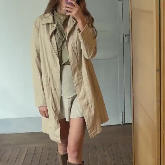 United Colors of Benetton Trench Coat, Beige Lightweight Windbreaker, Size L, Made in Italy