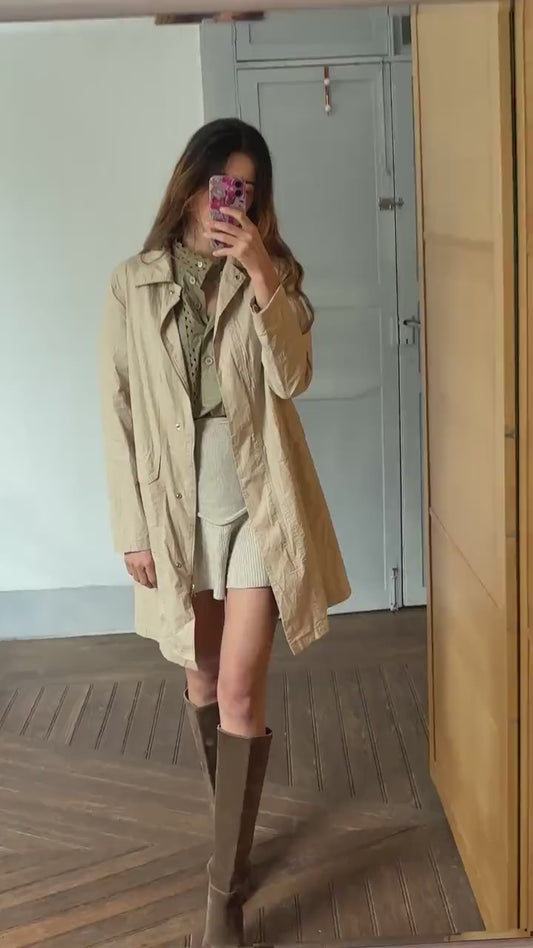 United Colors of Benetton Trench Coat, Beige Lightweight Windbreaker, Size L, Made in Italy