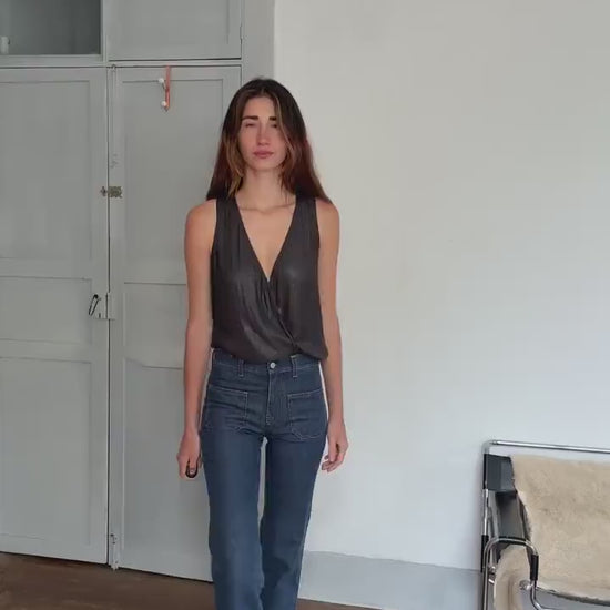 Sheer black deep V camisole top – sexy draped cut, sheer shimmer, sleeveless blouse, size S/M, layering top, Y2K evening glam