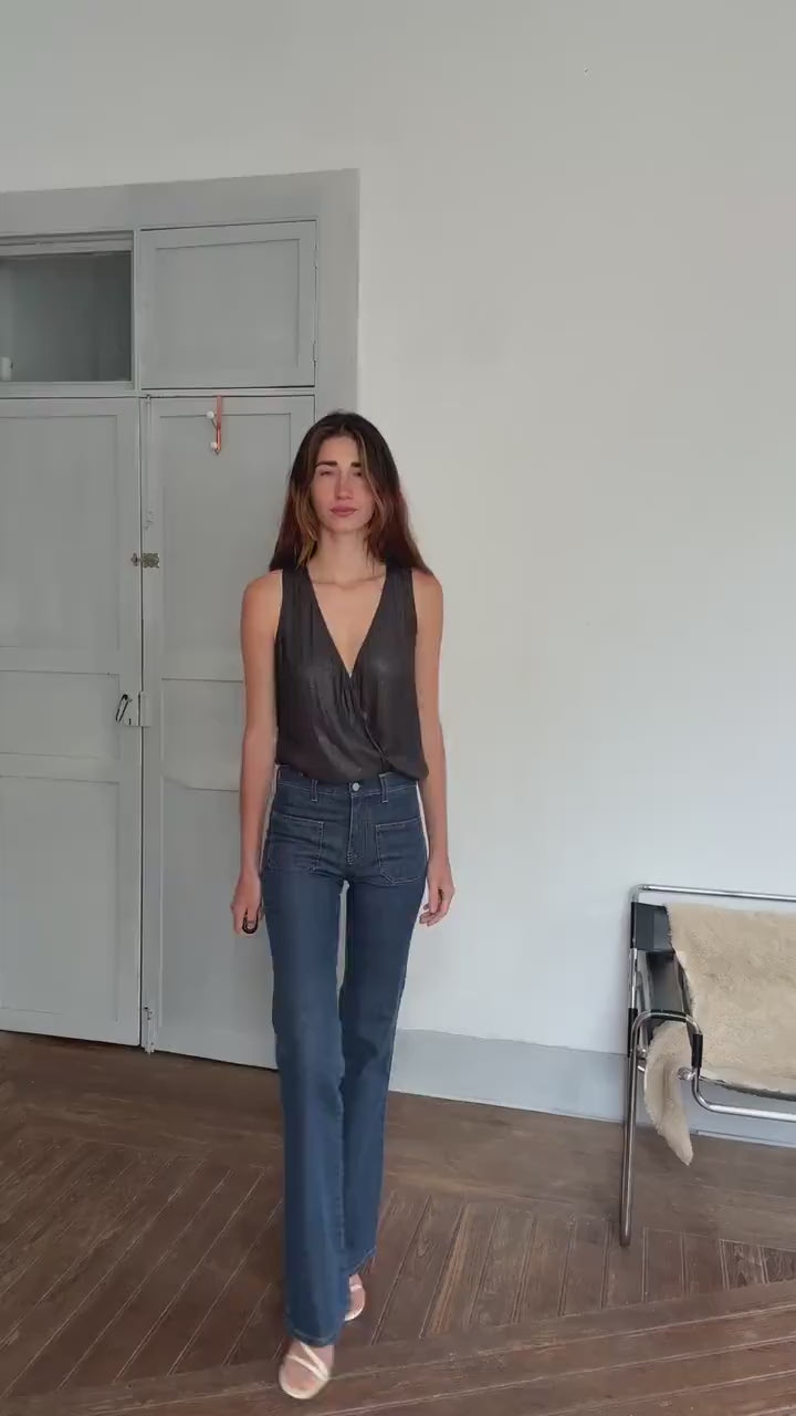 Sheer black deep V camisole top – sexy draped cut, sheer shimmer, sleeveless blouse, size S/M, layering top, Y2K evening glam