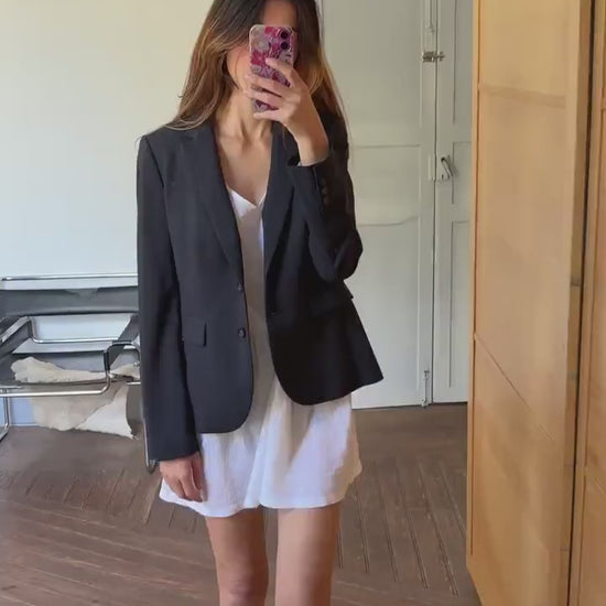 Secondhand banana republic blazer vintage wool blazer women academia style navy stretch tailored jacket office chic