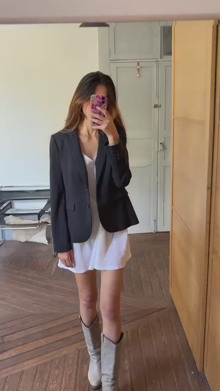 Secondhand banana republic blazer vintage wool blazer women academia style navy stretch tailored jacket office chic