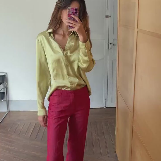 Vintage button up blouse Marina Riveira made in Spain, Golden buttons groovy stylish shiny party shirt, Statement vintage clothing