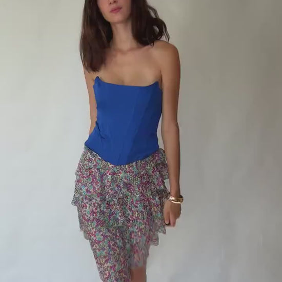 Vintage Inspired Floral Tiered Skirt in 100% Silk with Flowing Layers, Light Academic Style - US Sized Medium with Elegant Ruffles