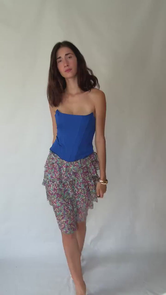 Vintage Inspired Floral Tiered Skirt in 100% Silk with Flowing Layers, Light Academic Style - US Sized Medium with Elegant Ruffles