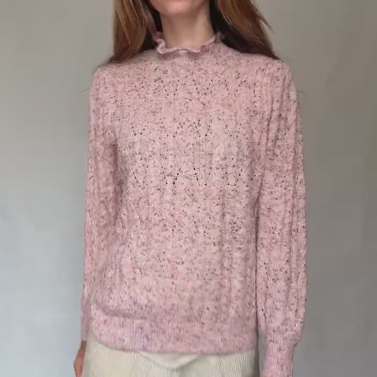 Soft Girl Vintage Knit | Pink Speckled Ruffle Collar Sweater | Romantic Cottagecore Grunge Aesthetic Jumper