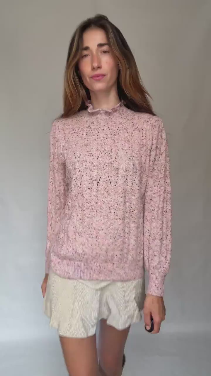 Soft Girl Vintage Knit | Pink Speckled Ruffle Collar Sweater | Romantic Cottagecore Grunge Aesthetic Jumper