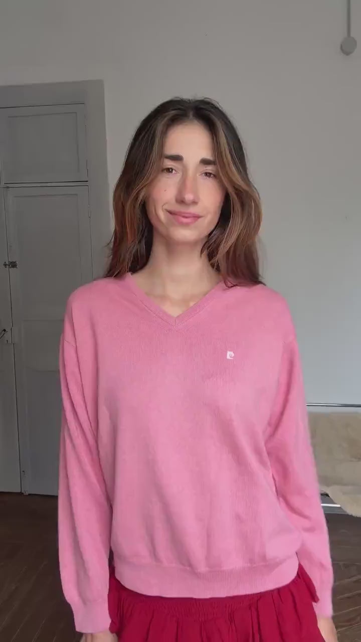 Vintage Pierre Cardin Paris pink wool-acryl sweater – made in Spain, unisex fit, soft knit pullover