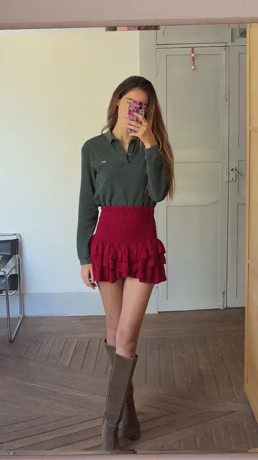 Vintage dark green Lacoste polo shirt, Striped designer sweatshirt, Branded cotton dark green long sleeve jumper, Regular fit, M