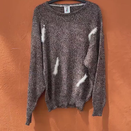 Vintage Italian Jumper with Feather Detailing, Mixed Wool Blend, Retro Aesthetic