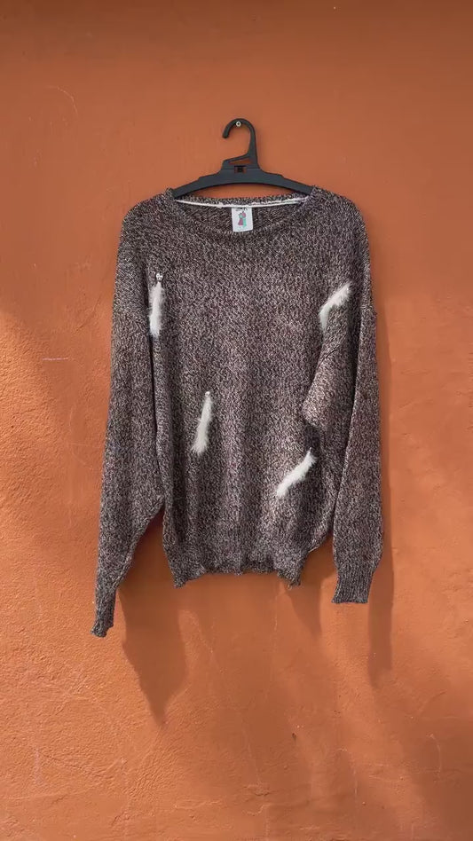 Vintage Italian Jumper with Feather Detailing, Mixed Wool Blend, Retro Aesthetic